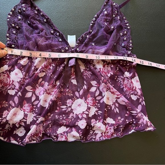 Y2K Lace Floral Sheer Purple Babydoll Cami Top Purple Fairy Coquette - Picture 8 of 11